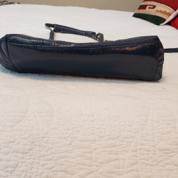 Coach Patent Marine Navy Blue Leather Logo Mini Tote Purse - Picture 11 of 16